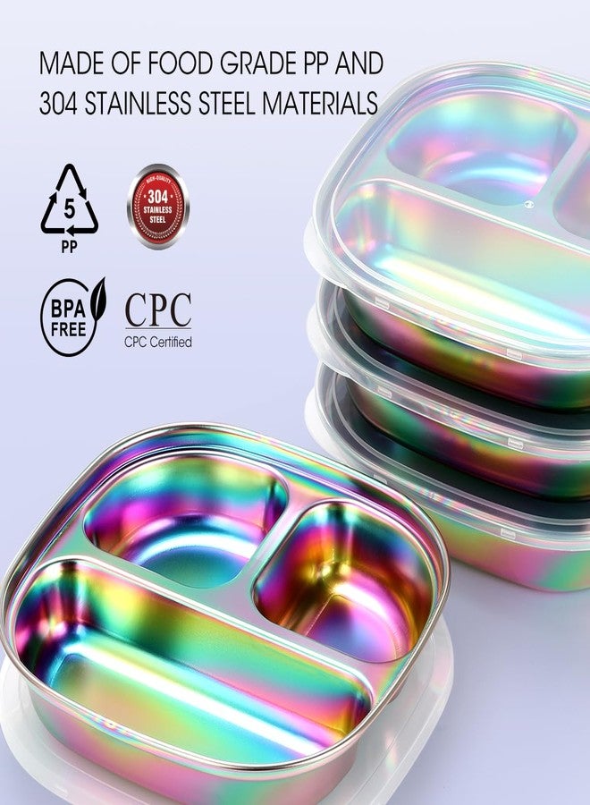 AIEVE Stainless Steel Kids Plates, Pack of 4 Stainless Steel Divided Toddler Plate with Lids - Image 2